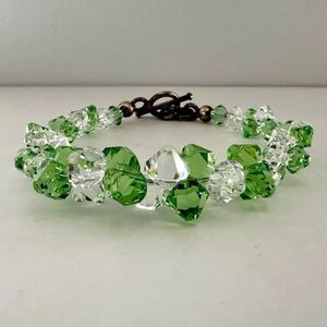 Clear and green Austrian crystal sterling silver bracelet